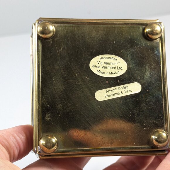 1990s Glass and brass trinket box handcrafted Via Vermont Mexico jewelry box - Picture 5 of 11